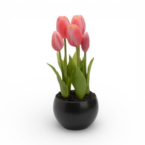 VASO TULIPANI CM.24 3 FIORI 2 BOCCIOLI FUXIA